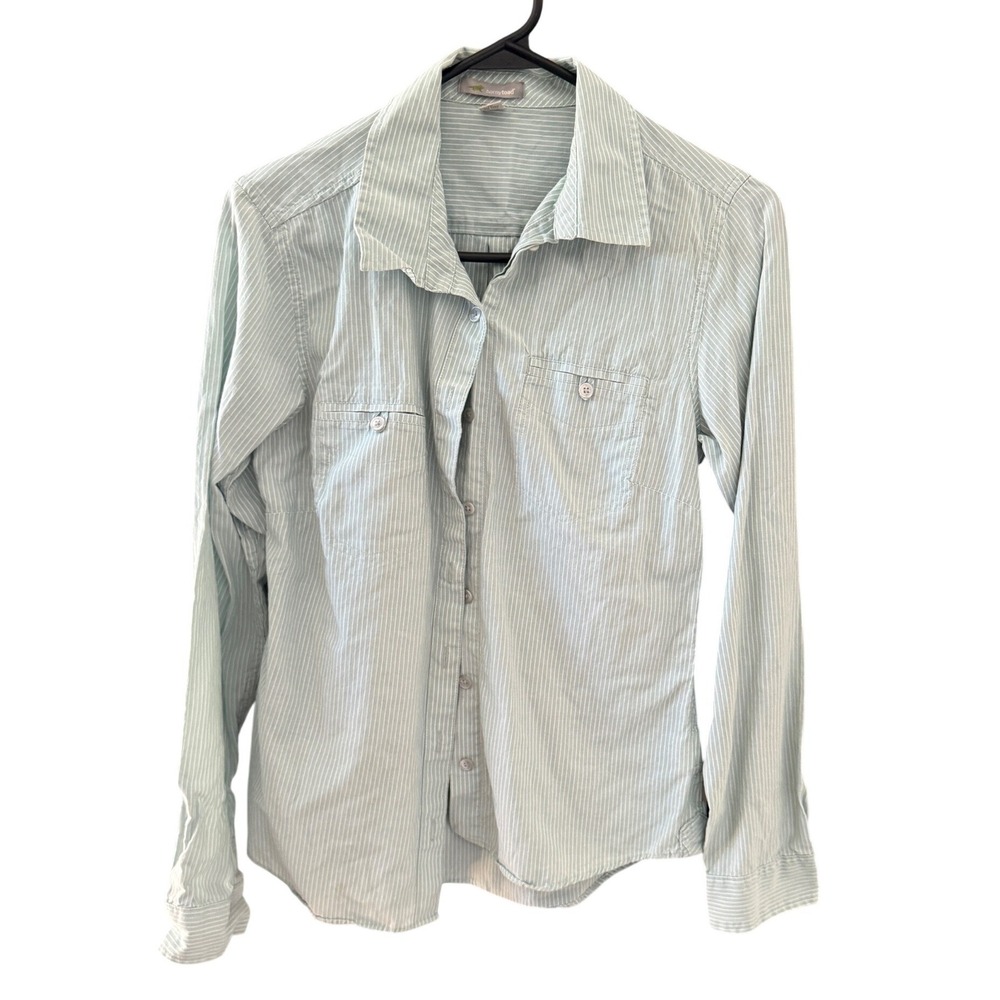 Horny Toad Womens Mint Pinstripe Lyocell Organic Cotton Button Down Shirt S‎
